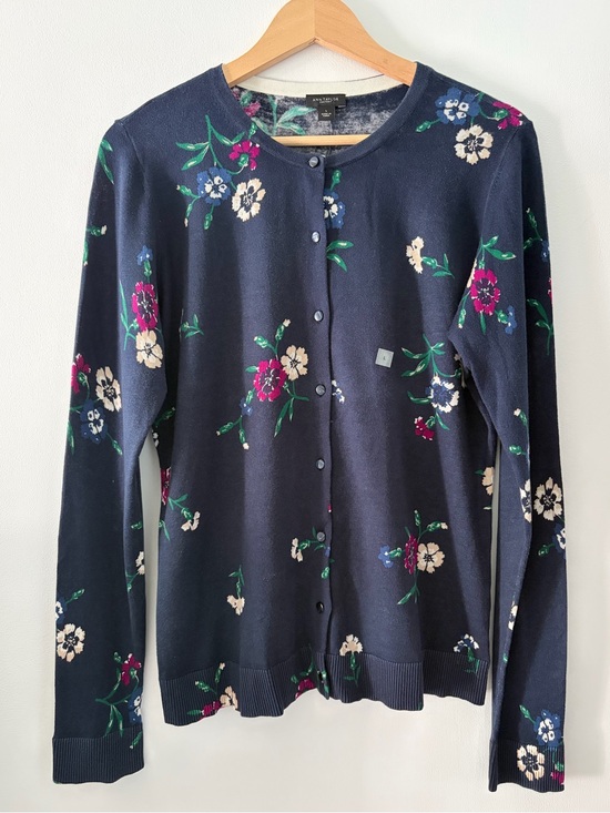 Ann Taylor Sweaters - 🆕 NWOT Ann Taylor Factory L Navy Blue Floral Cardigan Sweater 100% Cotton